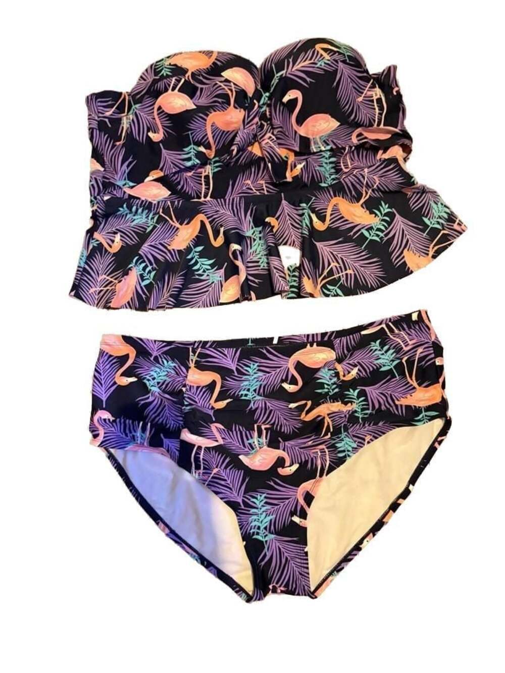 Womens Purple and Pink Flamingo 2 Piece 
Peplum Tankini and bottoms Size 3XL